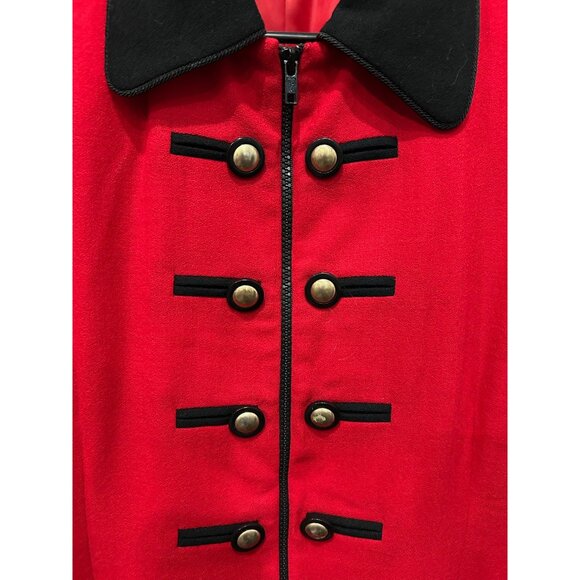 Vintage 90s Harris Wallace Red Black Wool Blend Military Style Jacket Size 8P - Picture 4 of 7